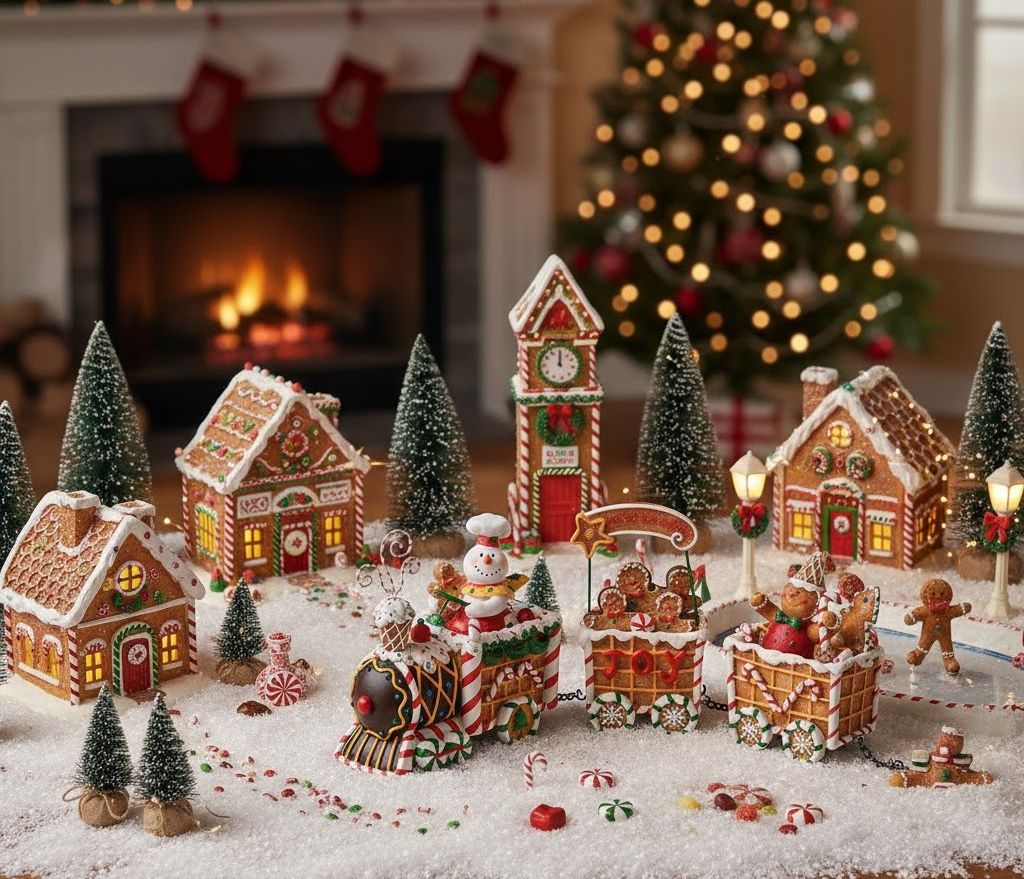 Gingerbread, Snowman and Candy Cane Christmas Holiday 3-Piece Resin Train