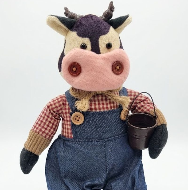 Barnyard Farmhouse Friends Dangle Legs Cow 12" Plush Fabric Shelf Sitter