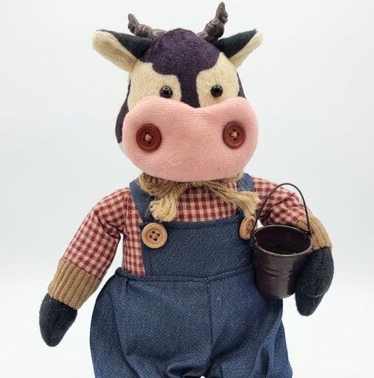 Barnyard Farmhouse Friends Dangle Legs Cow 12" Plush Fabric Shelf Sitter