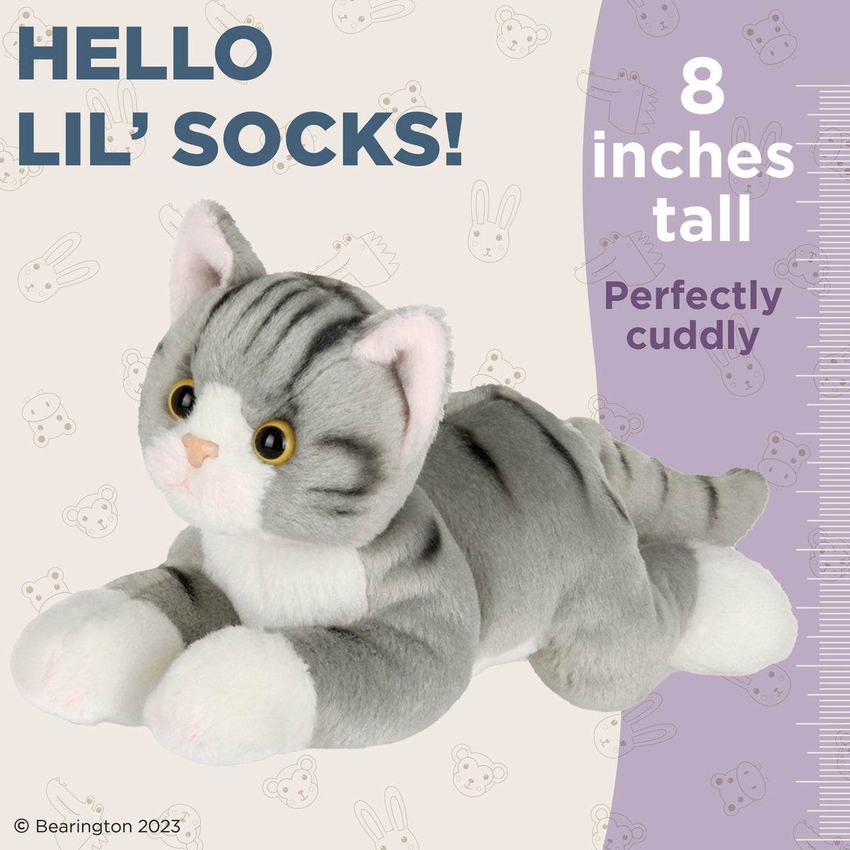 Lil' Socks Gray Tabby Cat Plush 8" Kitten by Bearington Collection
