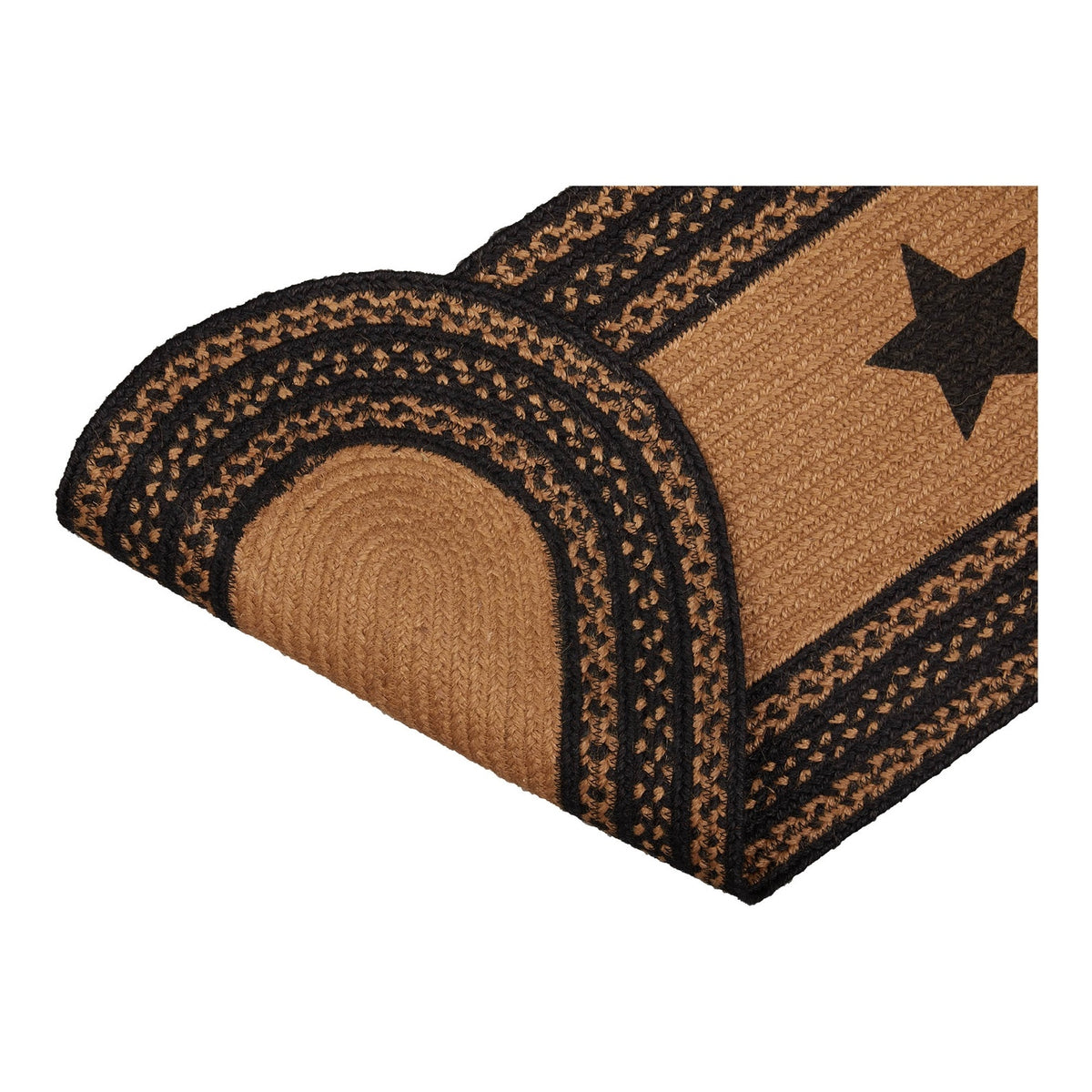 Braided Jute Oval Table Runner 13" x 48" Primitive Black Star Colonial Folk Art