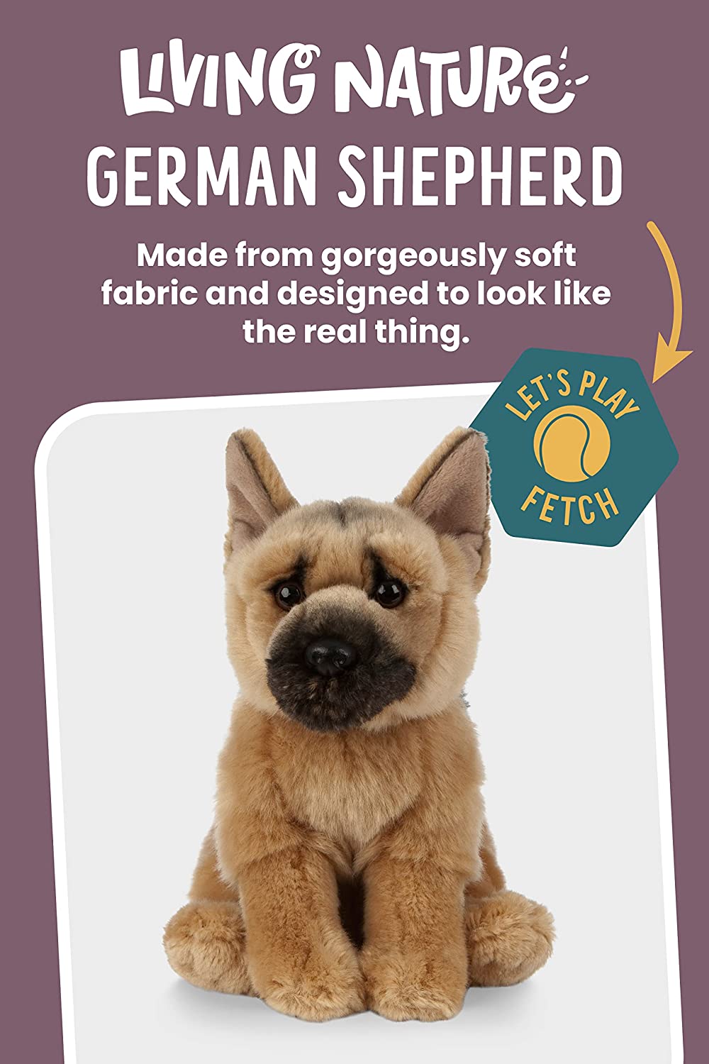 Living Nature German Shepherd Plush Toy, GSD Dog 8"