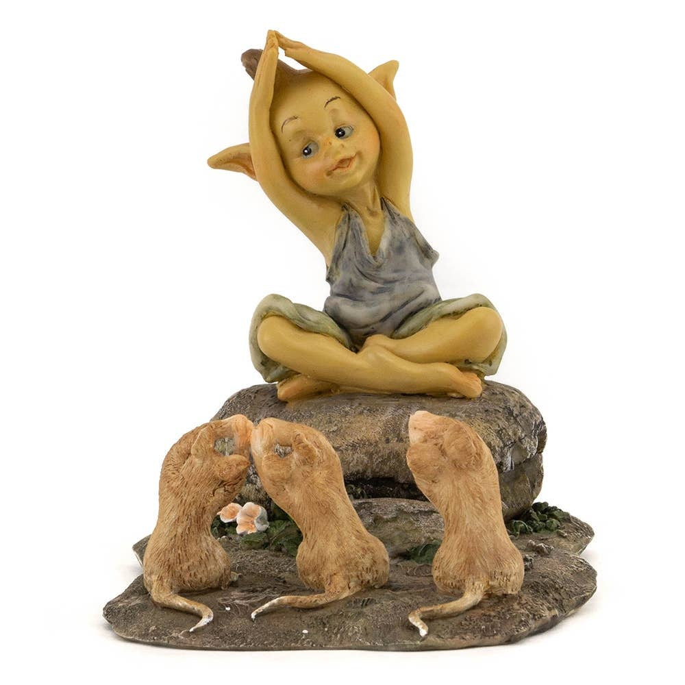 Mini Pixie Teaching Mice Yoga Figurine - Fairy Garden Terrarium Decor