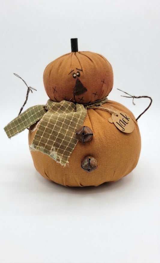 Primitive Fabric Jack O Lantern Pumpkin Figurine Rustic Fall Autumn Folk Art – detail view