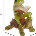 Miniature 2" Fairy Garden & Terrarium Frog Reading Book on Turtle Statue