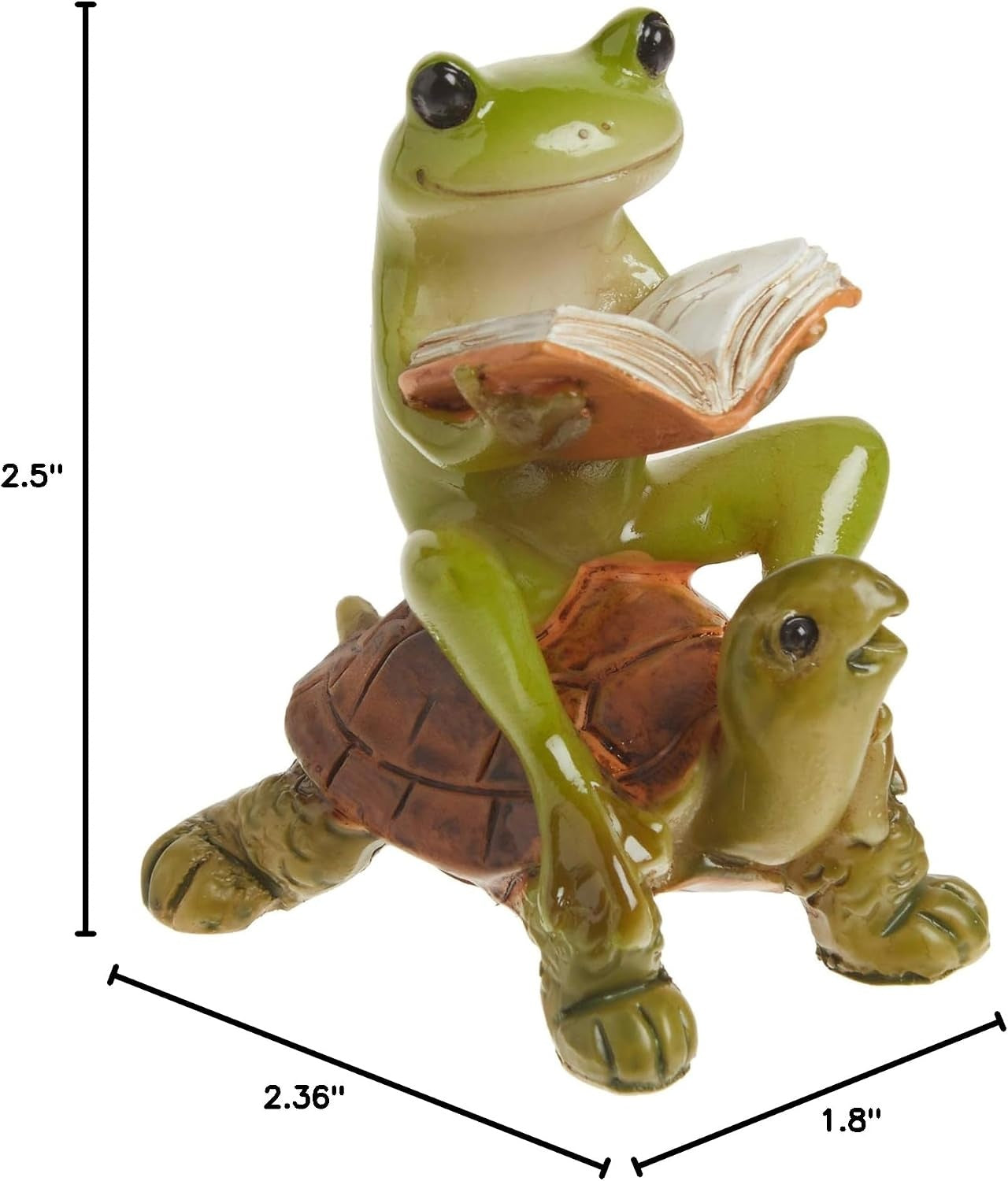Miniature 2" Fairy Garden & Terrarium Frog Reading Book on Turtle Statue