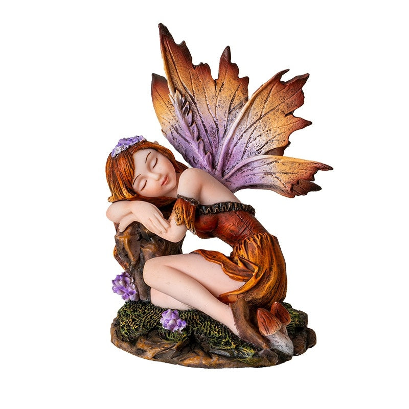 Miniature Sleeping Fairy Figurine with Leaf Wings, Woodland Faery Decor
