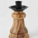 Natural Wood and Black Metal Cone Spindle Taper Candle Holder, 5.75"
