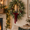 Black Iron 18" Wall Mount Hand-Crafted Holiday Wreath & Taper Candle Holder