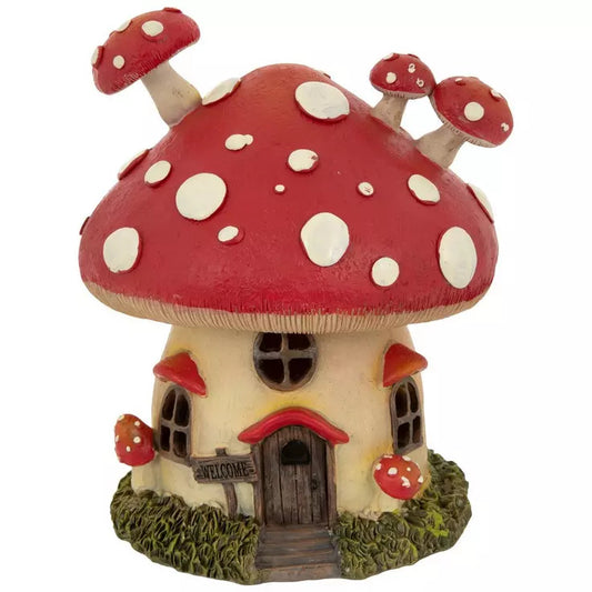 Whimsical Toadstool Fairy Garden Light Up Home, 8" LED Mushroom House