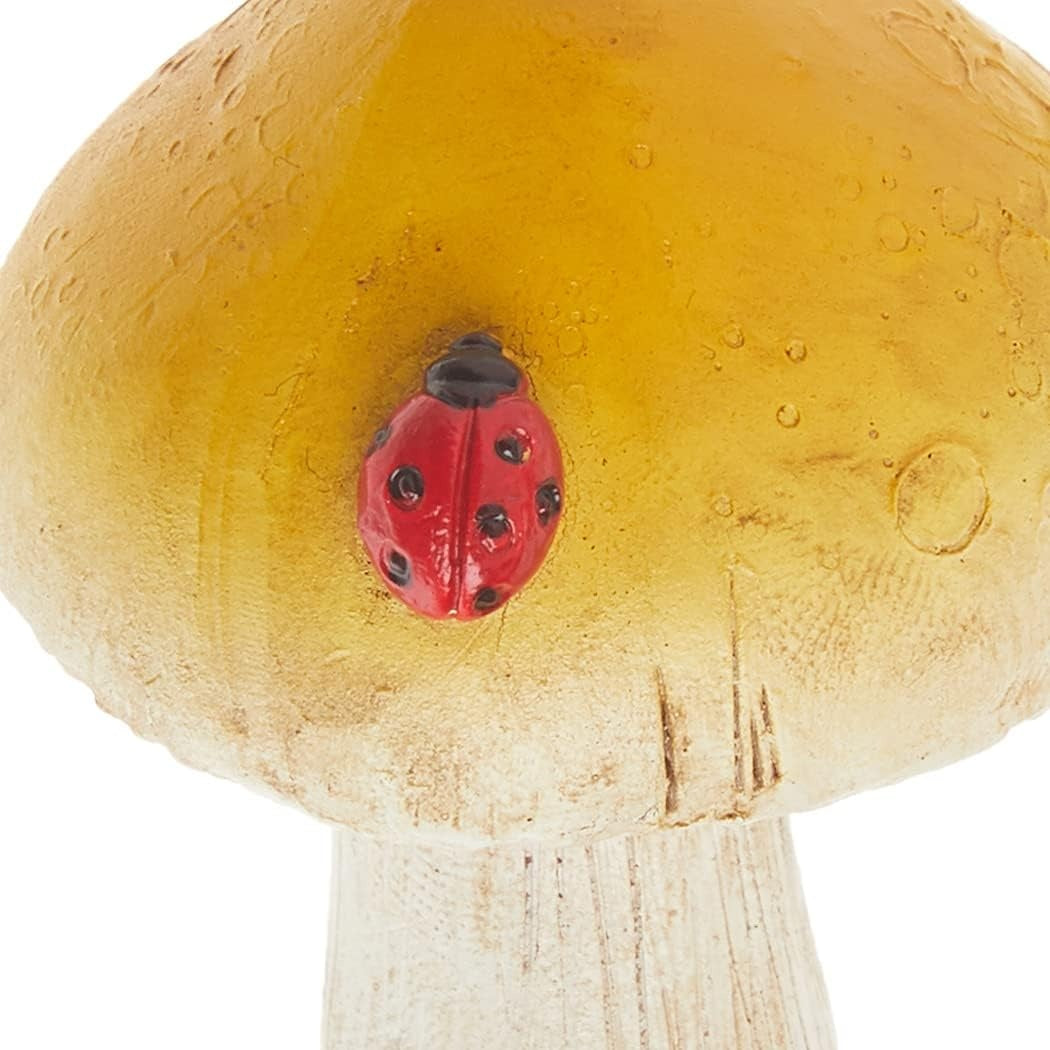 Miniature Fairy Garden and Terrarium Set of 2 Yellow Mushrooms, Ladybug Accent
