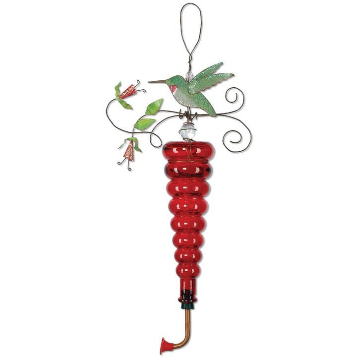 Birds of a Feather Metal and Glass 20.5" Decorative Red Hummingbird Feeder