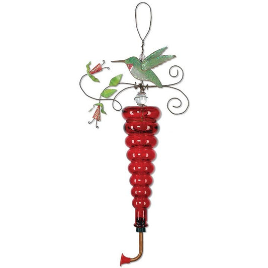 Birds of a Feather Metal and Glass 20.5" Decorative Red Hummingbird Feeder