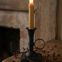 Primitive 6" Black Metal Chamberstick Candle Holder with Timer Taper Candle