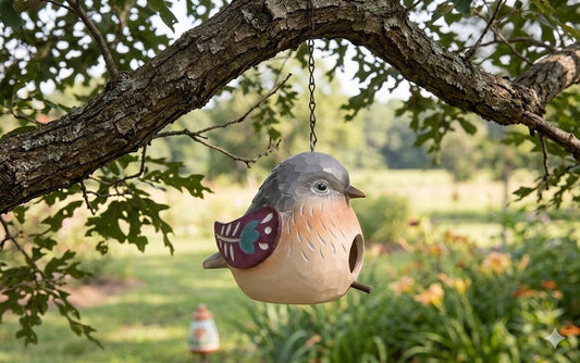 Cute Textured Floral Bird Hanging Birdhouse 6" Whimsical Outdoor Garden Decor