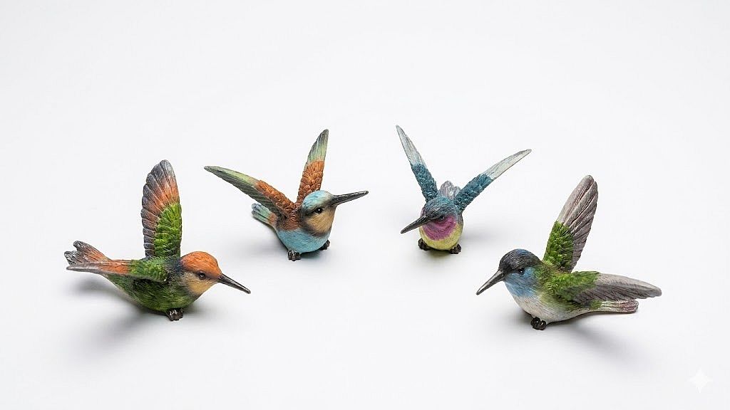 Flying Hummingbird Miniature Resin Colorful Figurines, Set of 4