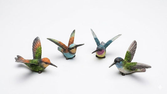 Flying Hummingbird Miniature Resin Colorful Figurines, Set of 4