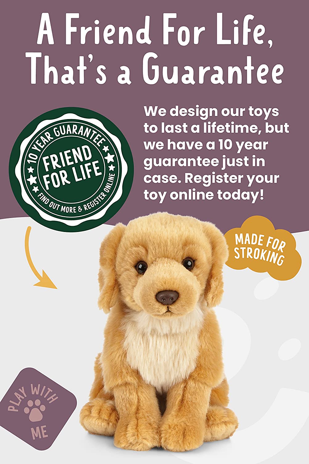 Living Nature Golden Retriever Plush Toy, 8" Dog, Eco-Friendly