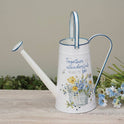 Decorative Floral White Enamel Watering Can, Country Chic, 10"