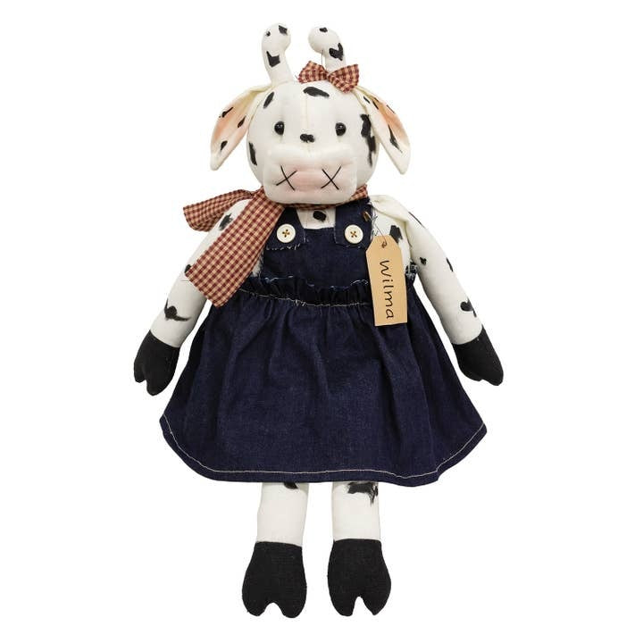 Wilma The Cow with Denim Dress and Straw Hat Country Prim Plush 19" Doll