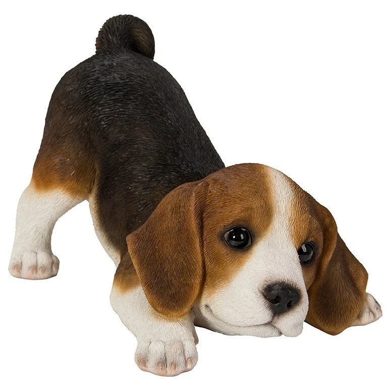 Realistic Adorable Crouching, Playful Beagle Puppy Dog Resin Figurine 7.5"