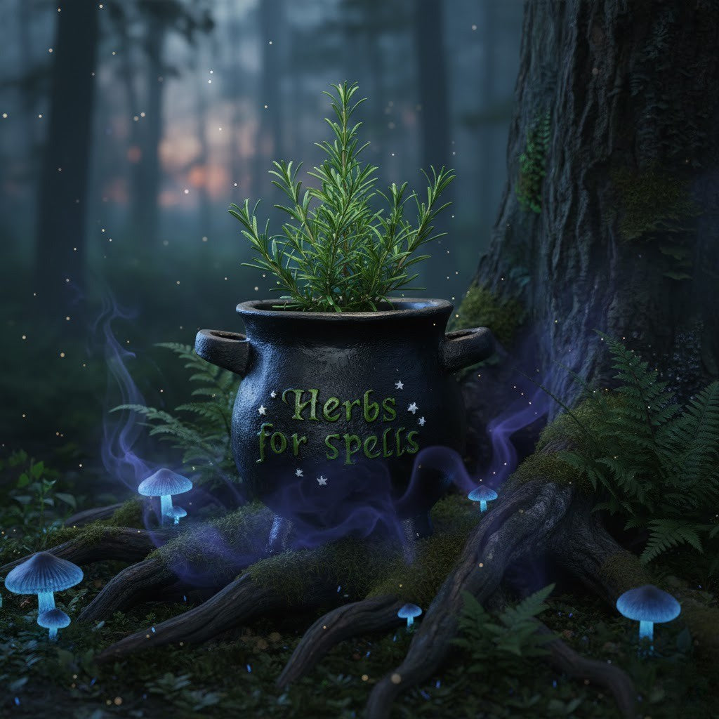 Herbs For Spells Small Witches Cauldron Plant Pot, Black Cold Resin Planter