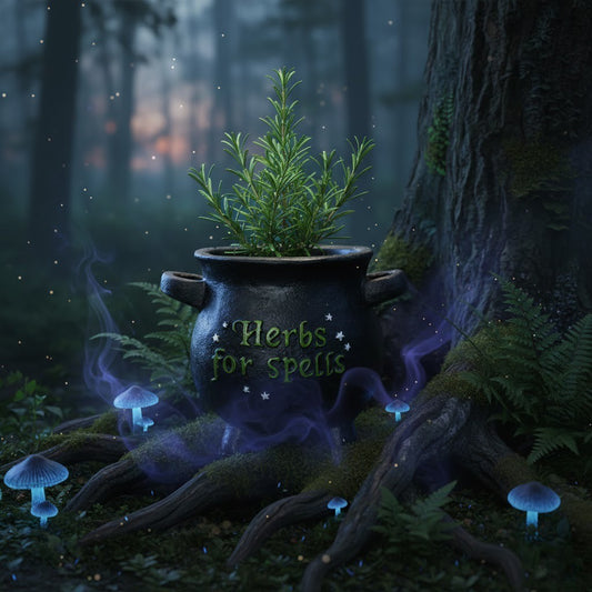 Herbs For Spells Small Witches Cauldron Plant Pot, Black Cold Resin Planter