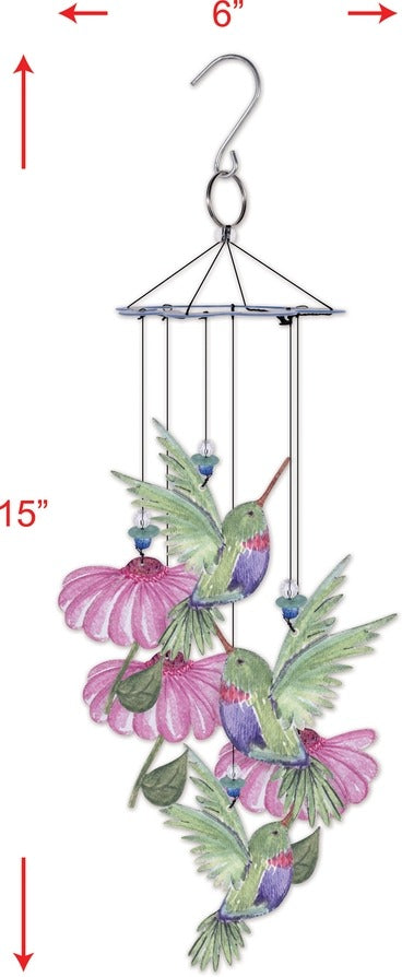 Hummingbird Painted Metal 15" Wind Chime Garden Decor, Sunset Vista