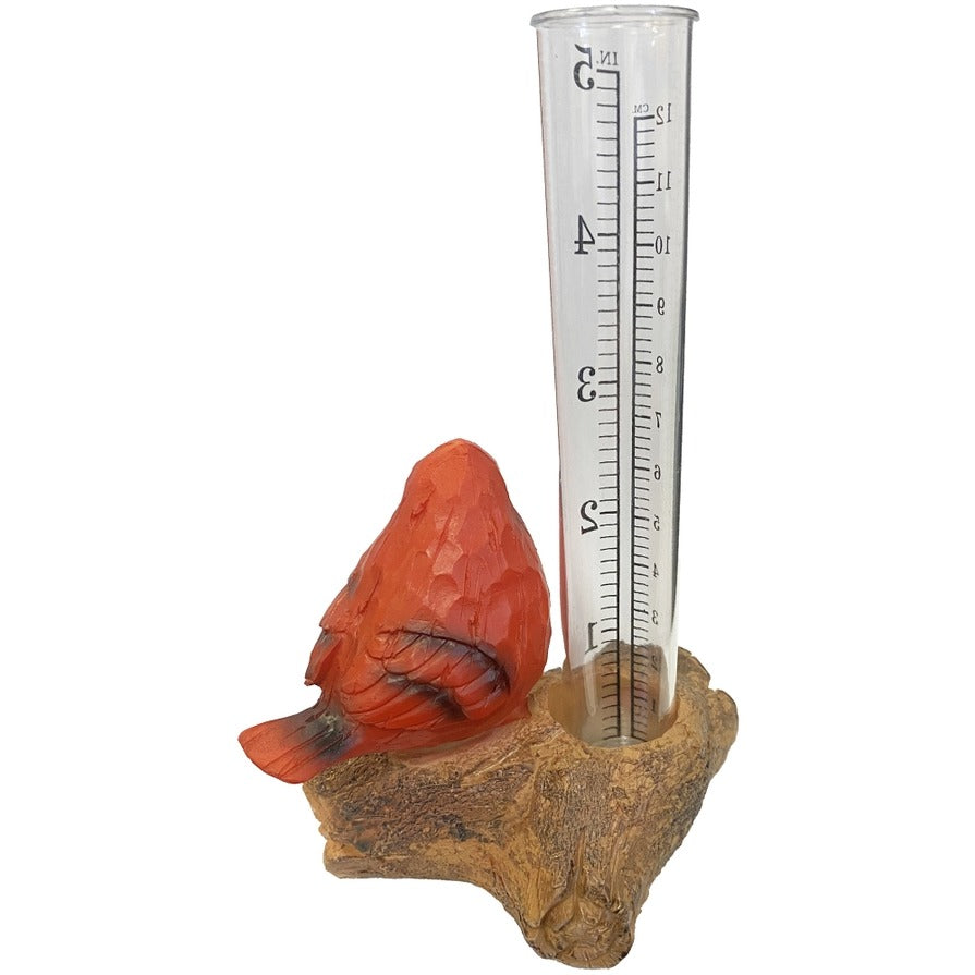 Resin Cardinal and Log 6" Rain Gauge by Santa's Workshop