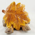 Autumn Lovebirds Ceramic Figurine – 6" Earthenware Songbirds Under an Oak Leaf