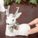 White Sisal Christmas Small Deer Set with Glitter Antlers, Holiday Shelf Decor