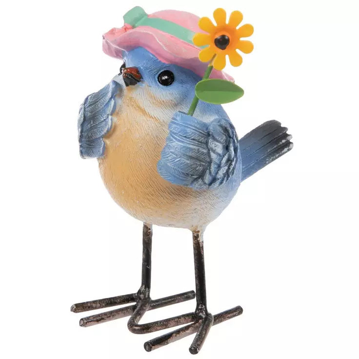 Miniature Colorful Spring 3" Resin and Metal Birds, Set of 2