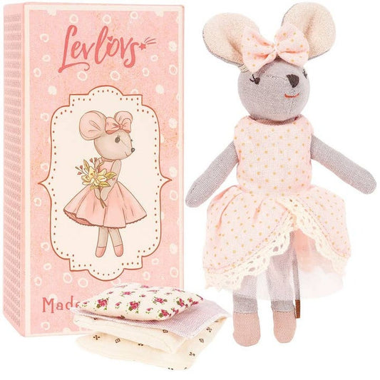 Levlovs Jasmine Mouse in Pink Polka Dot Dress with Keepsake Box and Bedding