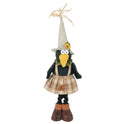 29" Primitive Tall Standing Crow Girl Figurine in Plaid Dress, Rustic Fall Decor