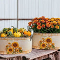 Set of 2 "Happy Fall" Sunflower Galvanized Metal Nesting Planters Autumn Buckets