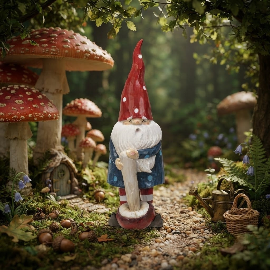 Fairy Garden Resin Garden Gnome with Toadstool Mushroom Figurine 9.84" Tall
