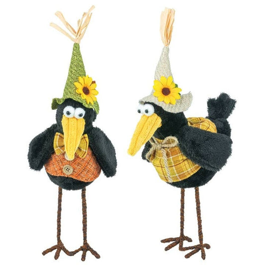 Whimsical Standing Harvest Crows with Sunflowers. Farmhouse Decor, Set of Two