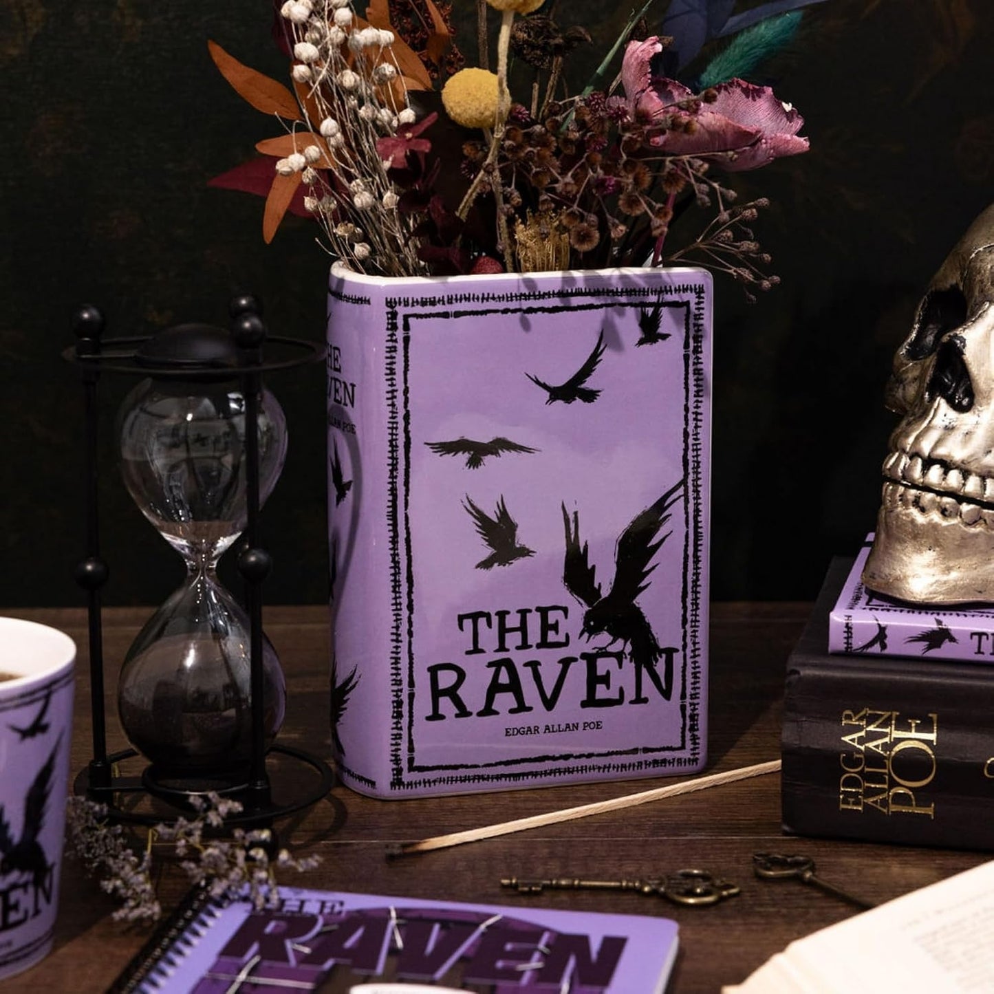 Edgar Allan Poe The Raven Decorative Purple Ceramic Book Themed Flower Vase