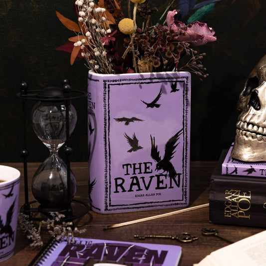 Edgar Allan Poe The Raven Decorative Purple Ceramic Book Themed Flower Vase