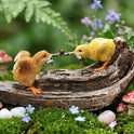 Miniature Baby Chicks Tug of War Statuary with Ladybug, Fairy Garden Resin Decor