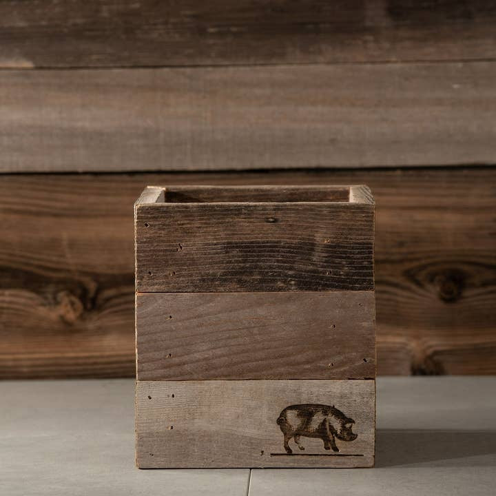 Rustic Wood Farmhouse Crock Pig Planter, Handmade 100% Reclaimed Wood