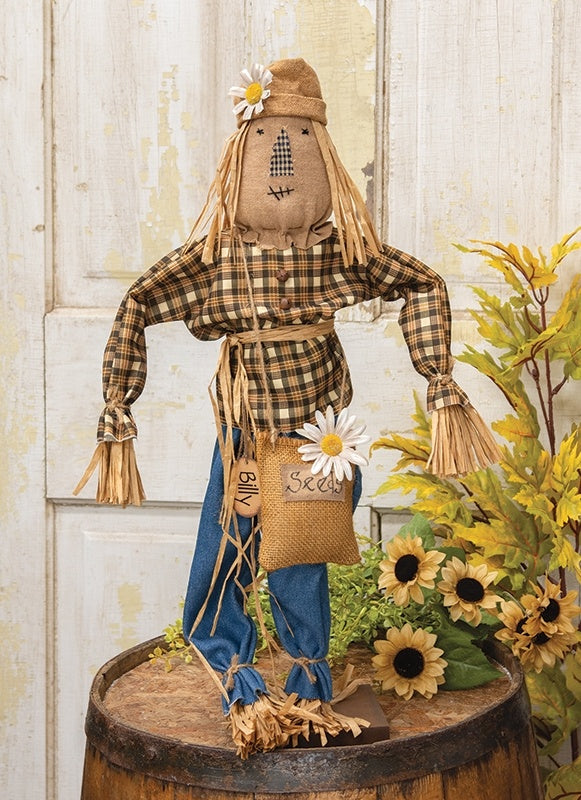 Billy the Gardener Standing Posable Scarecrow On Base, Primitive Fall Decor