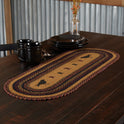 Braided Jute Oval Table Runner 13" x 36" Primitive Crow Star Colonial Folk Art