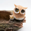 Enchanted Forest Resin Log Planter with Owls and Mushrooms, 8" Woodland Decor