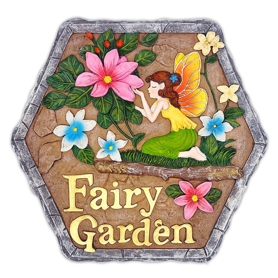 Fairy Kisses and Flowers Garden Colorful, Whimsical Stepping Stone, 9.5"
