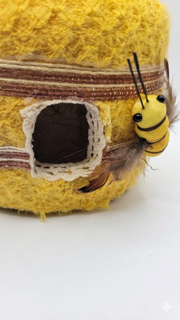 Honeycomb Hideaway Yellow Beehive Felt and Fabric 6" Birdhouse