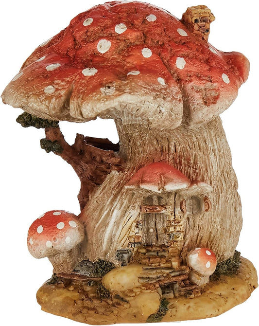 Miniature Fairy Garden and Terrarium 4 1/2" Red Mushrooms Fairy House – detail view