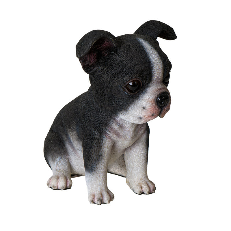Adorable Seated Boston Terrier Puppy Dog Collectible Resin Figurine, 5.5 inch