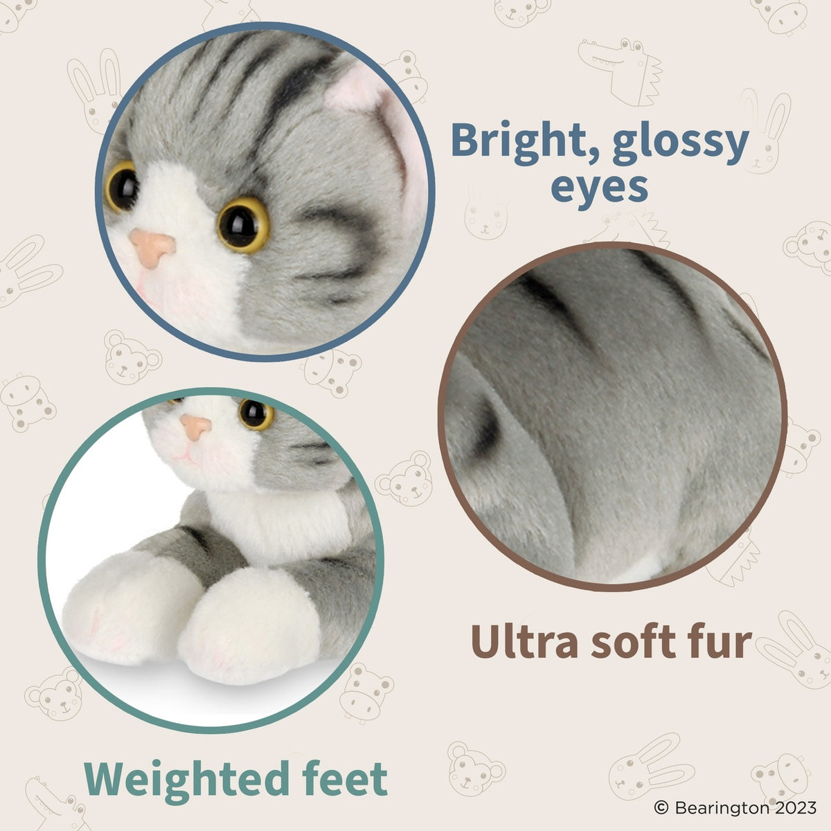 Lil' Socks Gray Tabby Cat Plush 8" Kitten by Bearington Collection