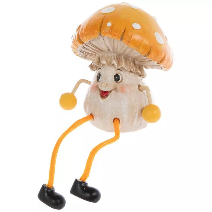 Fairy Garden Mushroom Shelf Sitter Set 2pc Whimsical Dangling Leg Figurines
